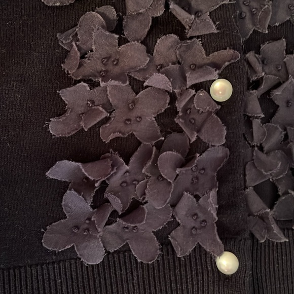 J Crew Navy 3/4 Sleeve Flower Appliqué Cardigan Sweater - Picture 2 of 3